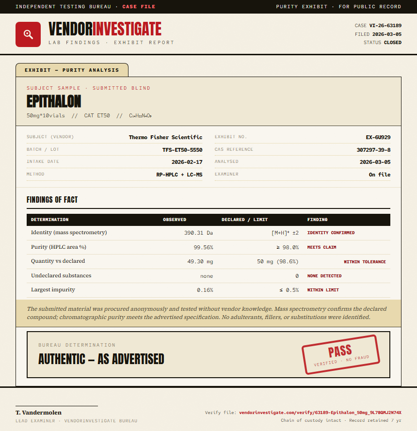 Epithalon Purity (HPLC) report by VendorInvestigate
